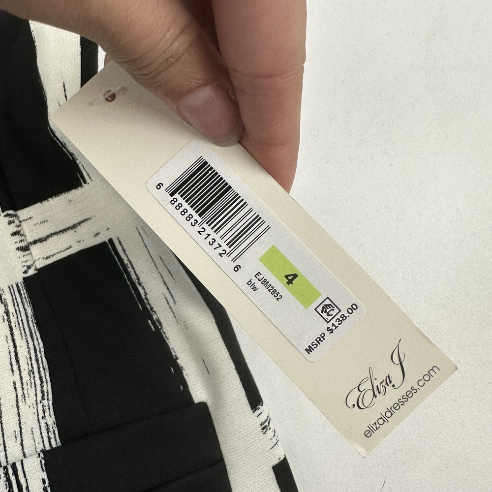 NWT Eliza J Women's Black & White Sleeveless Shift Dress Sz 4 Stretch $138 - Picture 6 of 11